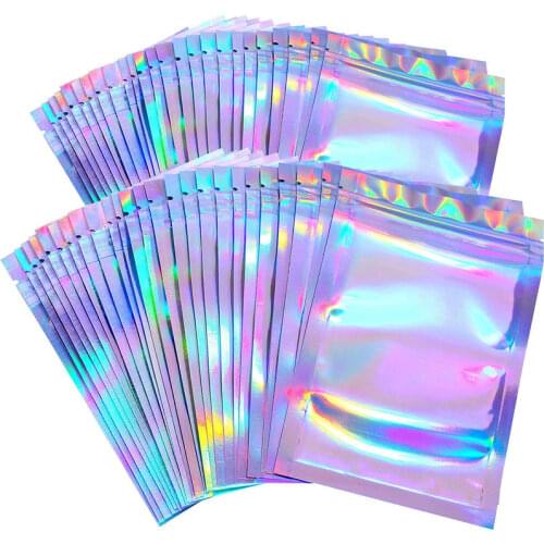Eyelashe Package In Bulk Holographic Laser Zip Lock Bag Necklace Storage Custom Brand Logo Sticker Idea Gift Packaging Wholesale