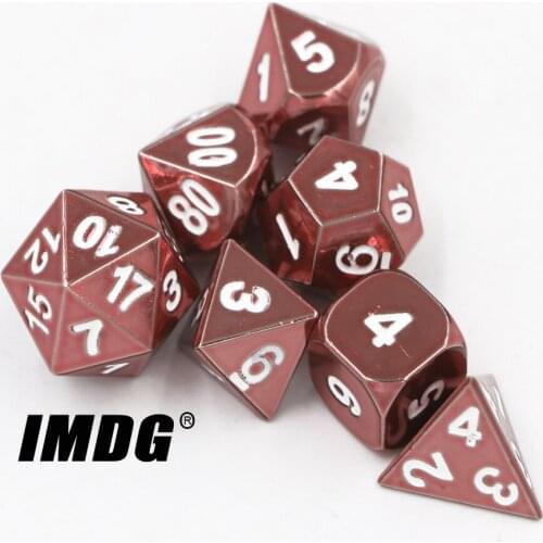 IMDG 7pcs/set Creative RPG Game Dice Polyhedron Metal Dice DND Electrophoresis Pink Digital Game Dice