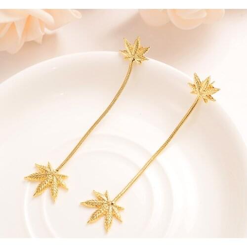 Gold color drop earring Africa Women Party Gift Cannabiss Weed Marijuan Leaf charms women girls party Jewelry gift diy charms