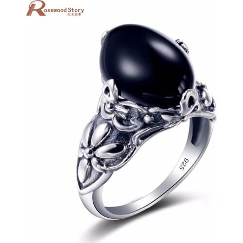 European Luxury Vintage Jewelry Black CZ Stone Cocktail Rings Genuine 925 Sterling Silver Punk Rings For Man and Woman Party
