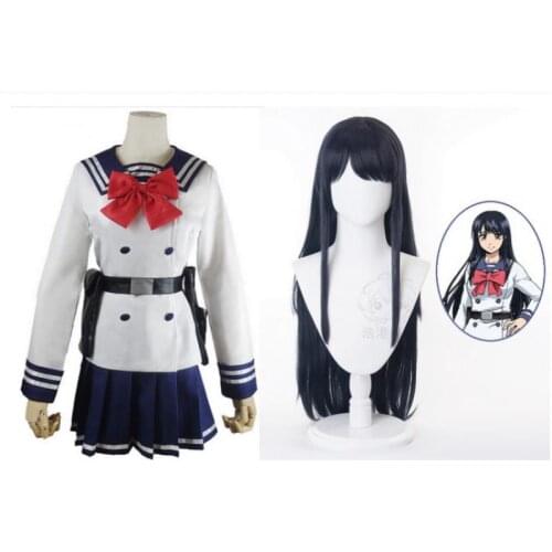High-Rise Invasion Yuri Honjo Cosplay Costume Anime White Top Skirt Dark Blue Wig 3Pcs Set Tenkuu Shinpan Navy Uniform Halloween