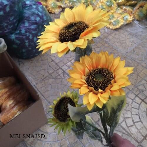 Melsnajsd 3 Heads silk Sunflower Artificial Flower Fake Flores Bouquet Plastic Flowers Decorate Party Wedding Decoration