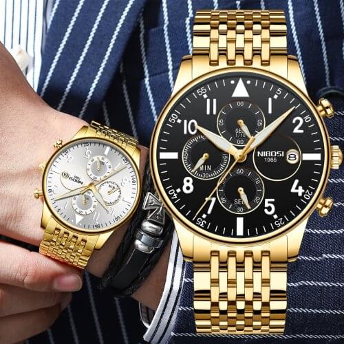 NIBOSI 2021 Men Sport Watches Top Luxury Gold Quartz Steel Band Waterproof Military Digital Wrist Watch Clock Relogio Masculino