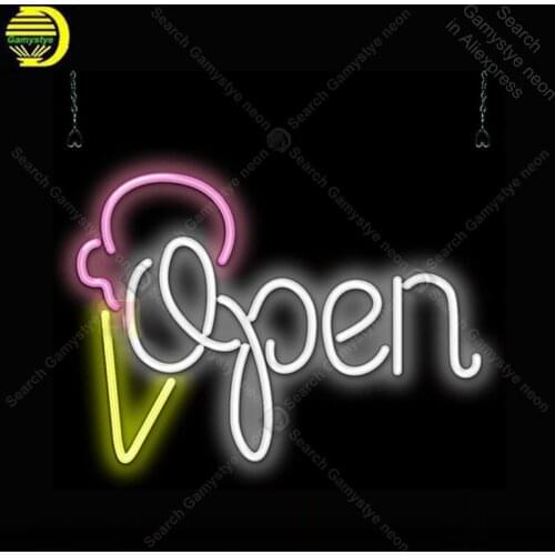 Neon Sign for Open with Ice Cream Cone neon Light Sign Decor Store Display glass Tube Handcrafted Arcade Art Neon Lamp for Room