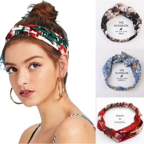 New Fashion Women Headband Print Plants Flowers Hair Band Cross Knot Turban Bandage Vintage Head Wrap Hair Accessories