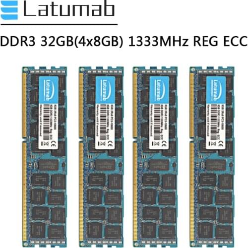 Latumab Memoria RAM DDR3 32G (4x8GB) 1333MHz Server Memory PC3-10600 240 Pins REG ECC DDR3 RAM Registered Memory Module
