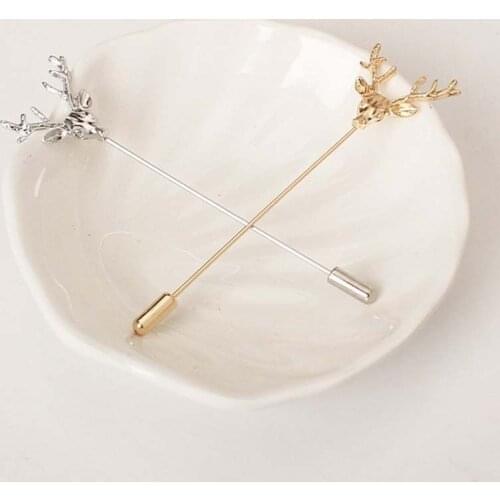 Hollow Fashion Simple Retro Deer Head Safety Pins Brooches for Women Men Suit Accessory Animal Collar Pin Fine Jewelry