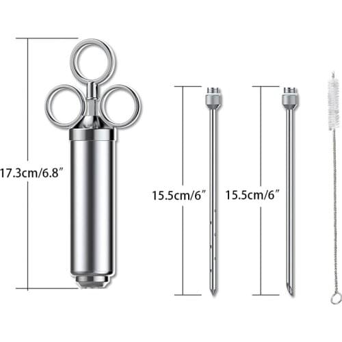 2OZ Poultry Turkey Marinade Flavour Syringe Stainless Steel Seasoning Injector Injector with two needles BBQ Meat Cooking Tool