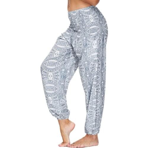 Women Print Loosed Yoga Pants, With 2Pockets Boho Harem Hippie Palazzo Baggy Gypsy Casual Beach Pants