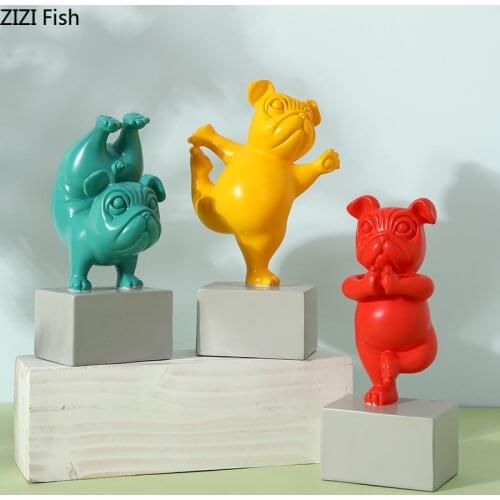 Lovely Cartoon French Bulldog Statuette Ornaments Animal Statue Desktop Decor Resin Figurines Crafts Childrens Room Decoration
