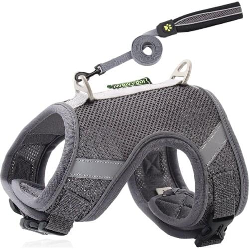 Polyester Reflective Dog Harness Vest Adjustable Breathable Pet Harnesses With Leash For Medium And Large Dogs French Bulldog St