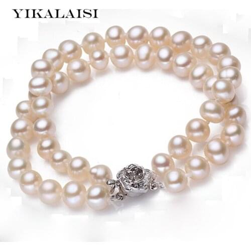 YIKALAISI 2017 New Fashion 100% Natural White Freshwater Pearl Bracelet with 925 sterling silver jewelry Clasp Cultured pearl