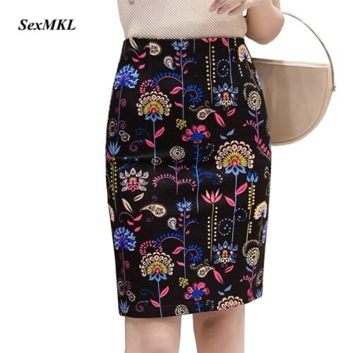 Plus Size Women Winter Printed Skirts 2020 Fashion High Waist Pencil Skirt Office Korean Clothing Elegant Elastic Bodycon Skirt