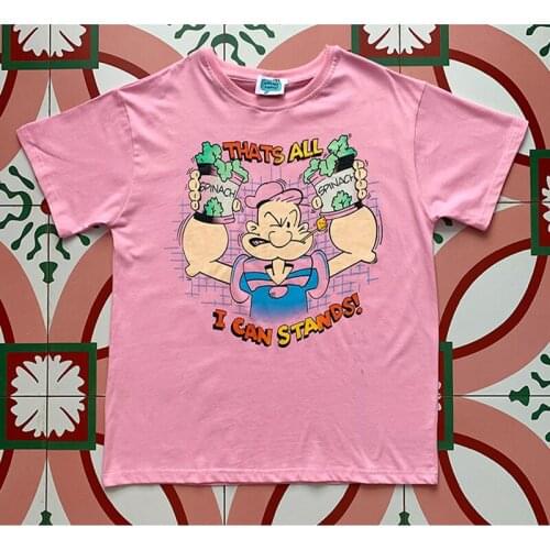 Cartoon Popeye Print Vintage Style 90s T shirts For Women Pink Cotton Short Sleeve Funny Graphic Tees Loose Summer Harajuku Tops