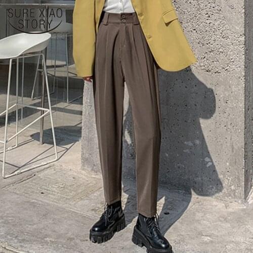 2021 Autumn Winter Suit Pants Women High Waist Harem Pants Loose Trousers OL Style All-match Korean Fashion Clothing Chic 11387