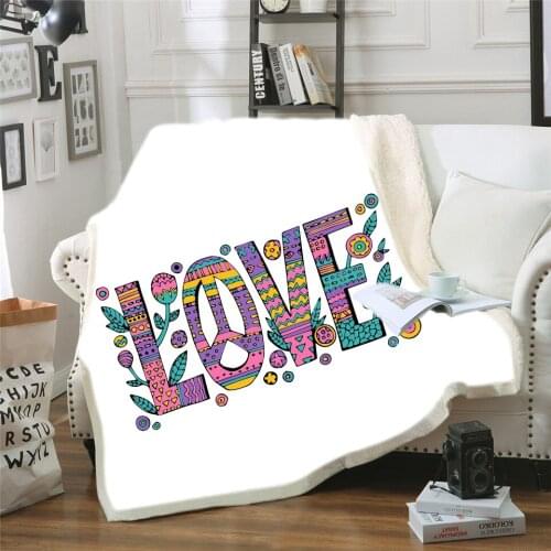 Love and Peace Sherpa Blanket Fish Scale Bedspread Flower Velvet Plush Beds Blanket Bohemian Mantas Para Cama Throw Blanket