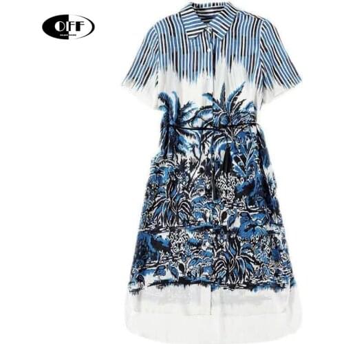 Designer Vintage Mini Dress Summer Women Stripe Floral Printed Traf Basic Zevity Loose Plus Size 2XL Chic Holiday Dresses Femme