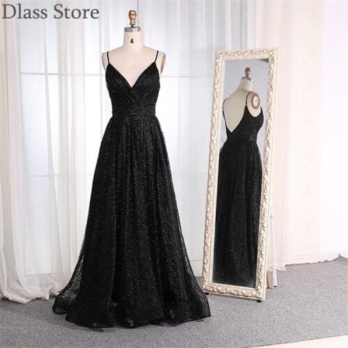 Black Prom Dress 2021 New Spaghetti Strap V-neck A-line Floor Length Sleeveless Sequin Evening Dress коктейльные платья vestidos
