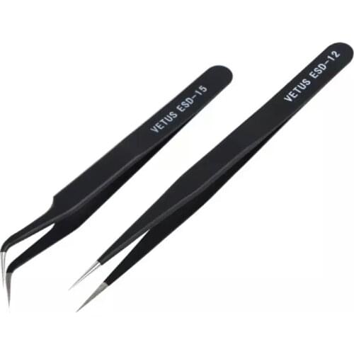 MYBORMULA 1pcs Stainless Steel black Straight Curved Antistatic ESD Tweezer Ultra Fine Tweezers For Eyelash Extensions Nail Art