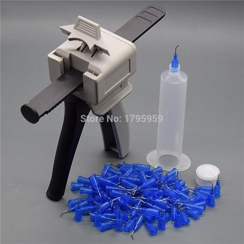 22G Bent Tapered Dispensing Needle Tips with 30ml Manual Glue Gun UV Adhesive Caulking Gun 30cc Glue Dispenser Syringe Barrel