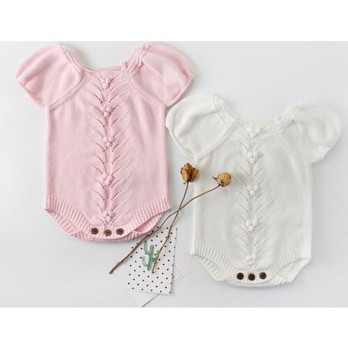 2018 New Winter Autumn Baby Romper Girls Baby Knitted Handmade Sweater Puff Sleeve Newborn Baby Clothes Infant Knitted Jumpsuit