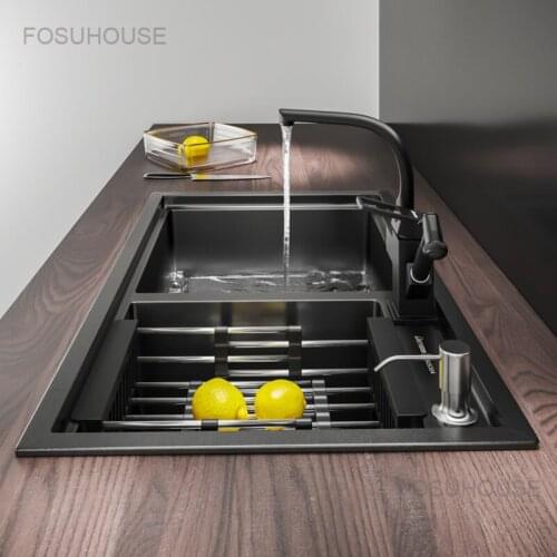 304 Stainless Steel Kitchen Sink Double Trough Platform Lower Basin Stepped Kitchen Wash Basin Nano Thickening Manual Basin