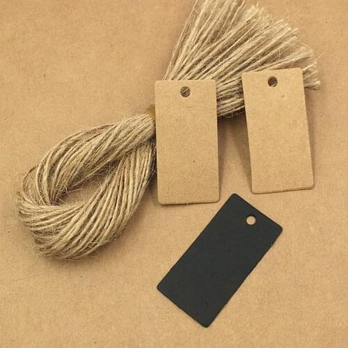 50Pcs/Lot Rectangular Kraft Paper Labels Hang Tags Blank Brown Black DIY Wedding Engagement Price Tags Label +50Pcs Hemp Strings