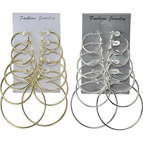 6 Pairs/Set Bohemian Piercing Gold Metal Big Circle Hoop Earring Sets Women Bijoux Femme Brincos Party Jewelry