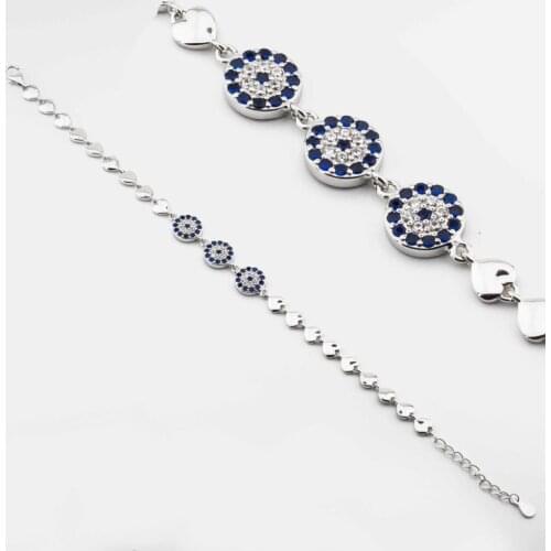 925 Sterling Silver Bracelet with Heart and Evil Eye Design