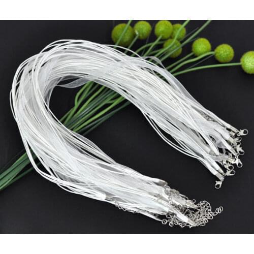 Free Shipping 100pcs Lobster Clasp White Organza Ribbon Waxen Cord String Necklaces 17"