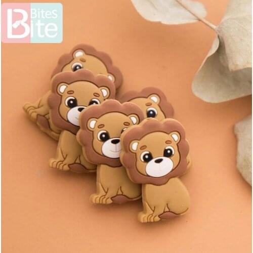 10PC Silicone Teether Beads Lion Baby Toy DIY Pacifier Chain Necklaces Pendant Bite Chew Bite Chew Rodent For Teething Kids Toys