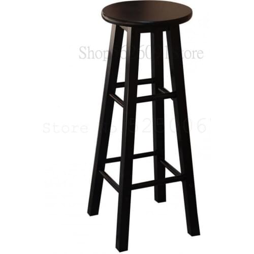 Black And White Solid Wood High Stool Restaurant Milk Tea Shop Guitar High Stool Fashion Bar Bar Chair Wood Retro High Stool