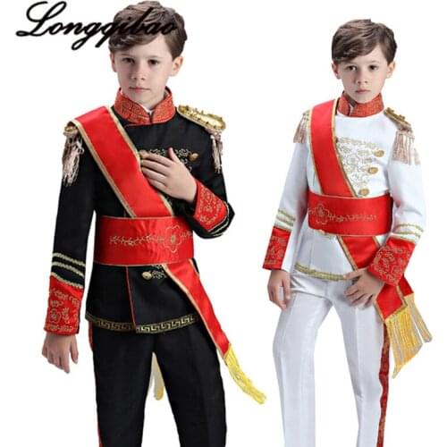 Baby Childrens European Court Military Dress Grandiose Costume Performance Black and White Boy European Stage Drum Band Service