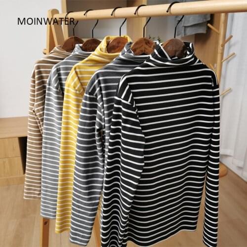 MOINWATER New Women Elastic Long Sleeve T Shirts Lady Fashion Base Shirt Tees Lady Warm T-shirt Tops for Winter MLT1922