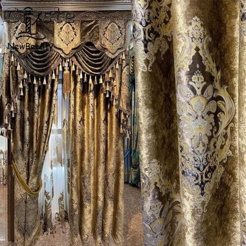 Good Price European Palace Luxury Velvet Blackout Carved Gold Curry Villa Curtains for Living Dining Room Bedroom