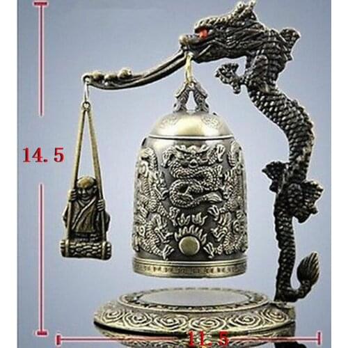 Exquisite handmade Tibet Bronze style Carved Dragon & buddha Bell with box