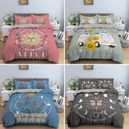 Cartoon Sunflower Pattern Bedding Set Kids Duvet Cover Set Comforter Cover Bed Set King Queen Size Bedclothes for Girls And Boys