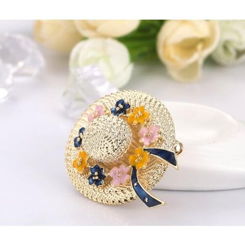 Korean Fashion Hat Brooch Creative Flower Bow Brooches for Women Enamel Brooch Pins Jewelry Accessories