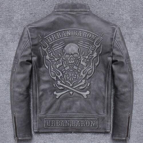 Free shipping.Man cool motor cowhide Jacket,mens genuine Leather slim biker coat.cool punk skull jackets,vintage leather jacket