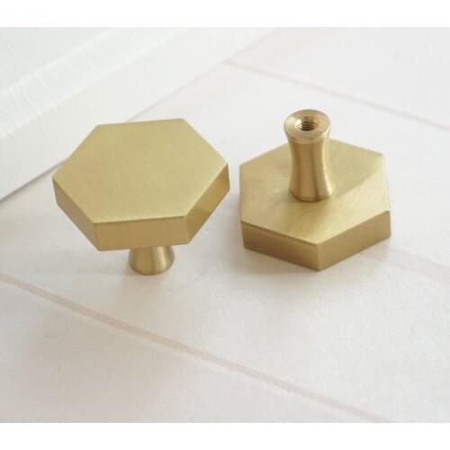 MFYS 1'' 1.25'' Brass Drawer Knobs Gold Brass Dresser Pull Handle Hexagon Knob for Kitchen Cabinet Door (1.25" Diameter)