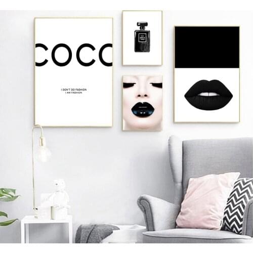 Fashion Canvas Painting Makeup Room Wall Art Picture Sexy Girl Black Lips Eyelash Art Prints Poster Beauty Salon Decoration