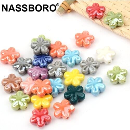 18mm Fashion Beautiful Five Petal Flower Ceramic Beads DIY 2mm Hole Handmade Porcelain Beads For Jewelry Making