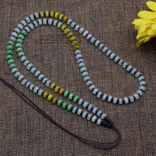 Natural Emerald Three Color Abacus Beads Necklace Pendant Accessories DIY Fashion Hand Knitted Amulet Women Luck Sweater Chain