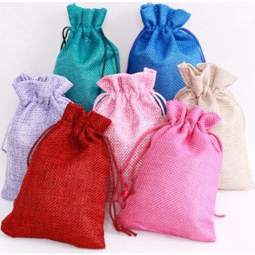 Wholesale 50pcs/lot 4 Sizes Jute Bags Small Drawstring Gift Bag Incense Storage Linen Bags Favor Charms Jewelry Packaging Bags