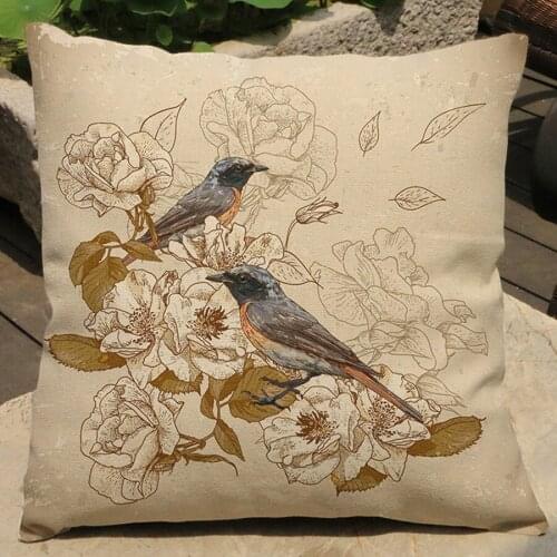 Chinese Style Painting Bird Style Prined Cushion Throw Pillows Home Decoration Birthday Wedding Car Sofa Seat Pillowcase 45*45cm