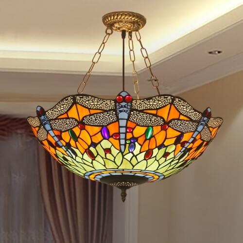 Tiffany Pendant Lamp Stained Glass LED Suspension Lighting Fixture American HangLamp Living Room Decor Dragonfly Tiffany Light