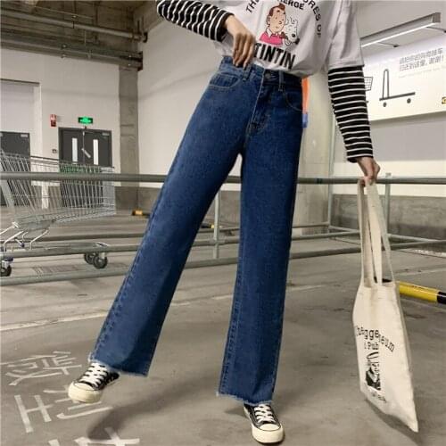 Hot Denim Jeans Womens Straight Loose 2020 New Spring Autumn Wear Large Size Fat mm High Waist Thin Daddy Wide Leg baggy Pants