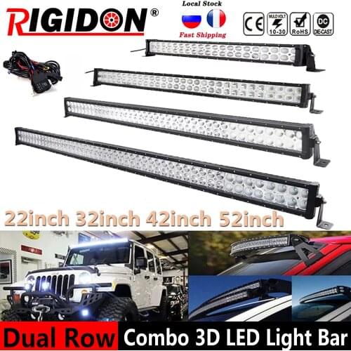 RIGIDON Straight Dual-Row Led Light Bar with Wiring 22/32/42/52inch Flood Spot Combo Beam for Jeep Offroad Truck Car 4WD SUV ATV