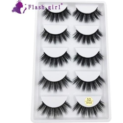 HOT Flash Girl Factory Wholesale Fluffy Eyelashes 5 Pairs Makeup 5D Mink Natural Slender Eyelash