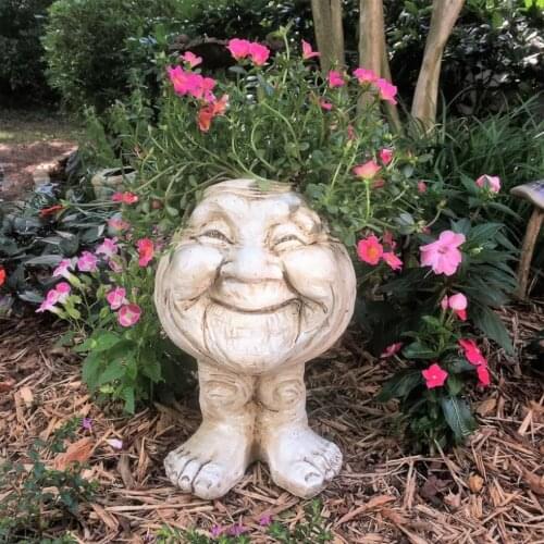Garden Ornaments Statue Planter Of Grandma Pots Resin Interesting 11*12*15cm Outdoor Antique Muggly Face Flower Pot